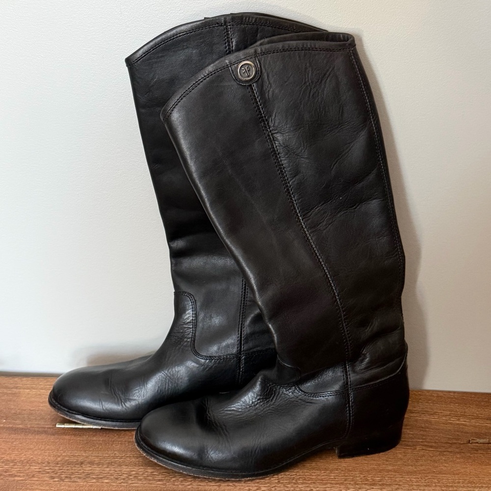 Frye Melissa Tall Boots Black Leather Size 7.5 | Classic Riding Boot